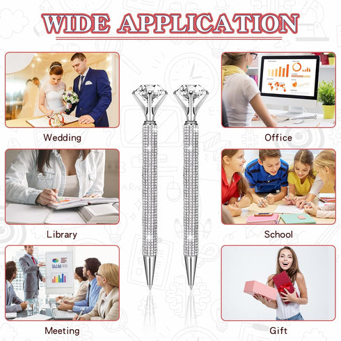 10 Pcs Big Diamond Pens with Crystal Bling Rhinestone Metal Glitter Ballpoint Pens Black Ink Retractable Cute Fancy Wedding bridal shower Gift Off...