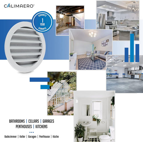calimaero WSGG 6" Inch Gray Round Metal Air Vent Grill Cover Flat Louver with Fly Screen