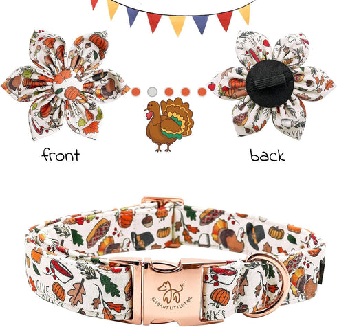 Elegant little tail Dog Collar with Flower, Fall Dog Collar Thanksgiving Turkey Flower Collar Dog Girl Pet Collar Dog Collars for Medium Dog...