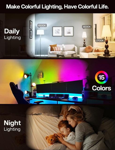 Color Changing Light Bulb, 80W Equivalent LED Bulbs, 900LM, RGBW+Warm+Cool White With Remote Control, E26 Base, Dimmable, A19 9W LED Light Bulb, M...
