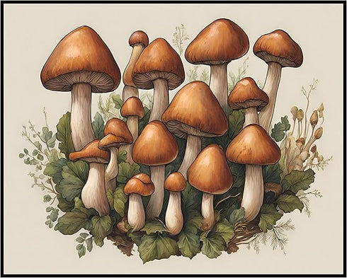 Posterizer 1 pcs- Brown mushrooms on a white background print-Floral Botanical Art-Kitchen & Bar Art- Gift for Men Women Entrepreneur Teens-Decor ...