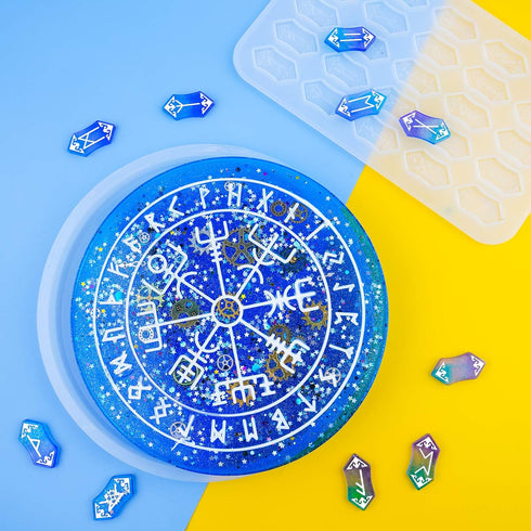 NiArt Rune Divination DIY Kit with Polyhedral Dice, Symbol Cards, Astrology Compass Epoxy Resin Molds for Handcrafting Glossy Art Agate Home Decor...