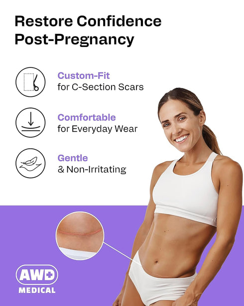 AWD Silicone Scar Sheets for Surgical Scars - Seamless Medical Grade Silicone Scar Tape for C Section, Tummy Tuck Tape - Silicone Skin Patches Aft...