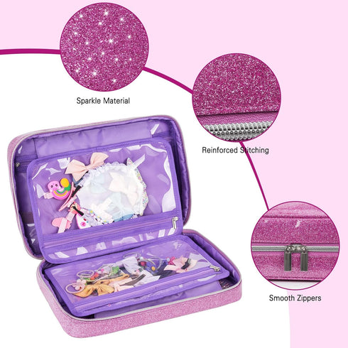 Hair Accessories Organizer, Shiny Bow Holder for Baby Girls, Travel Hair Storage Bag for Hair Clips, Headbands, Scrunchies and Hair Ties(Purple)...