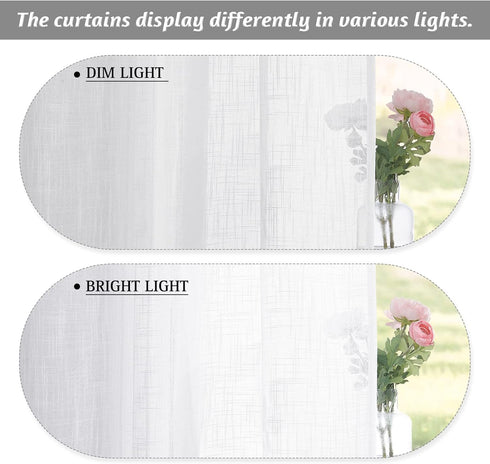 RYB HOME White Curtains Sheer - Linen Textured Wave Semi Sheer Farmhouse Window Curtain Set for Bedroom Living Room Office Diffuse Sunlight Furnit...