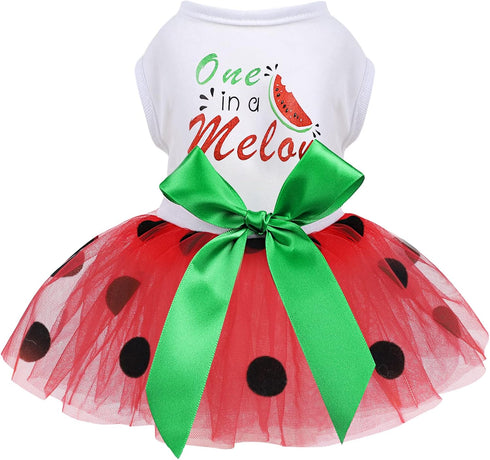 Dog Dress for Small Medium Dogs Girl Watermelon Polka Dots Mesh Dress Dog Outfit, Summer Fall Tutu Dog Dresses Cat Apparel, Cute Pet Puppy Clothin...