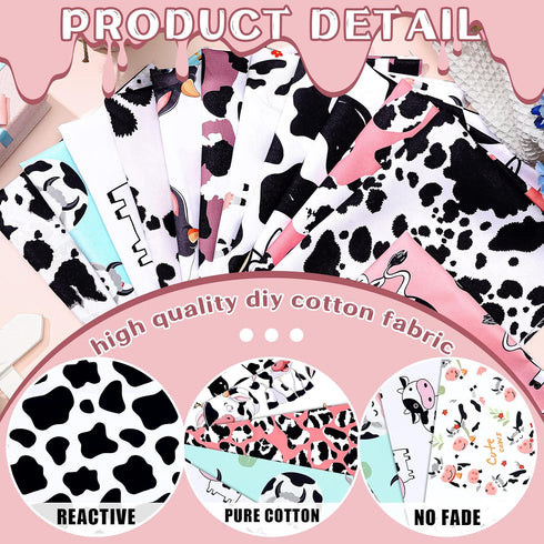 12 Pieces Cow Pattern Fabric Black and White Cow Pure Cotton Fabric Quilting Kid Patchwork Handmade Sewing Crafting Cow Spot Pattern Fabrics for S...