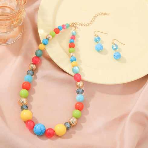 8-18mm Beads Necklace 18” Graduated Chunky Beaded Choker Necklaces with Earring Set for Women...