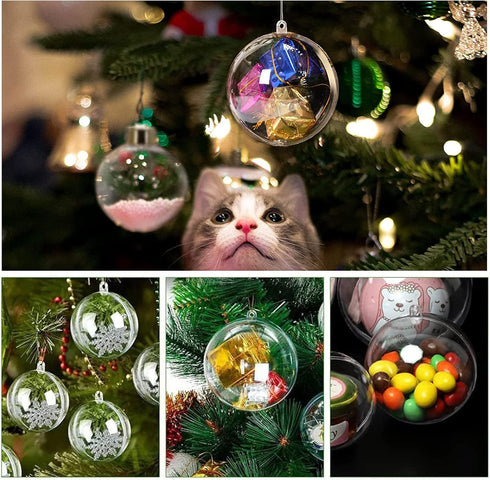 Fillable Christmas Ornaments, 20Pcs 2 in Mini Clear Plastic Ornament Ball with Foam Balls and Rope for Crafts Fillable, DIY Baubles Fillable Small...