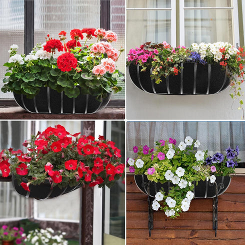 2PCS 24 Inch Window Box Liner Fabric Planter Basket Liner Trough Planter Insert Liner Black Hanging Flower Basket Liners Non-Woven Felt Plant Line...