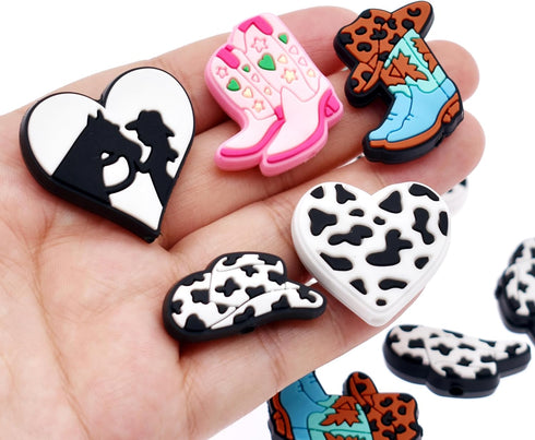20PCS/Set Silicone Focal Bead Cowgirl Cute Loose Beads Accessory for DIY Keychains Bracelet Necklace Pens Lanyard Making...