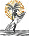 Posterizer 1 pcs-black and white art-woman at the beach with surfboard 1-Coastal & Nautical Art Gift for Nature, Surfers and Beach Lovers - unfra...