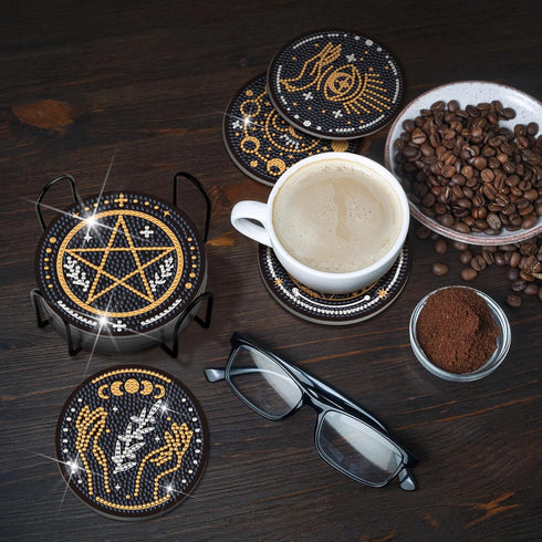 12 Pcs Tarot Diamond Painting Coasters Kits DIY Tarot Diamond Painting Coasters with Holder DIY Drinks Diamond Kits for Adults Beginners and Kids ...