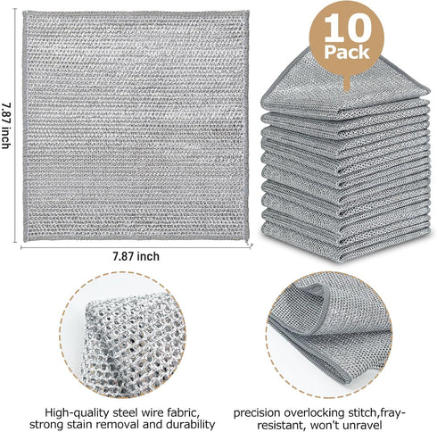 10pcs Non-Scratch Wire Dishcloth, Multipurpose Wire Dishwashing Rags For Wet And Dry, Easy Rinsing, Soft Wire Cleaning Cloth Wire Dish Towels, Scr...