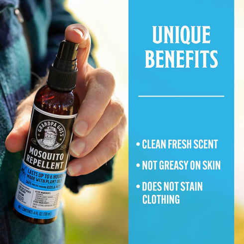 Grandpa Gus's Natural Mosquito Repellent Spray, Time-Release Plant-Based Actives, Non-Greasy, No Stains, No DEET, 4 oz (Pack of 2)...