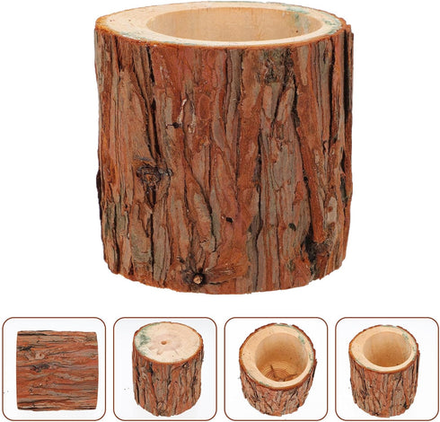 Imitation Wood Pile Flower Pot: Bonsai Tree Plant Pot Decorative Rustic Stump Cactus Container Rustic Planter Miniature Succulent Pot for Garden I...