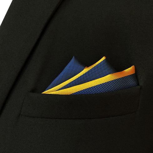 S&W SHLAX&WING Striped Pocket Squares for Men Yellow Royal Blue Stripes Accessories...
