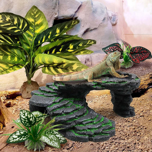 Reptile Artificial Plants, Terrarium Plants Decorations Supplies, Aquarium Fish Tank Plant, Amphibian Habitat Hideout Tank Accessories(L Set-3pcs/...