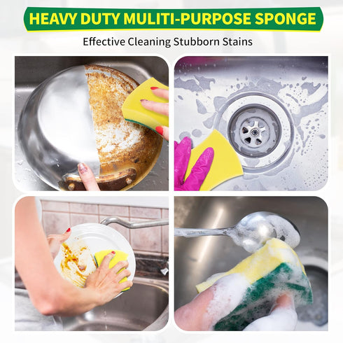Heavy Duty Scrub Sponges 24 Pack, Double-side Design, Long-lasting Kitchen Sponges, High Density Dish Sponge....