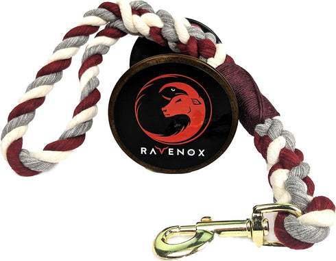 Ravenox Traffic Handle Short Dog Leash | Strong, Comfortable Cotton Rope Dog Pet Leash |(Burgundy, Silver & White)(16" Long)| Handmade in The USA,...