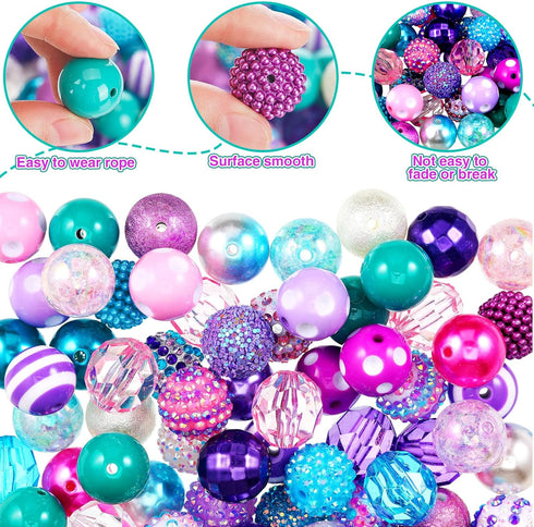 100 Pcs Colorful Chunky Bubblegum Beads 20mm Round Chunk Beads Plastic Rhinestone Large Beads for Pen Jewelry Chain Making Bag Craft Spacer Suppli...