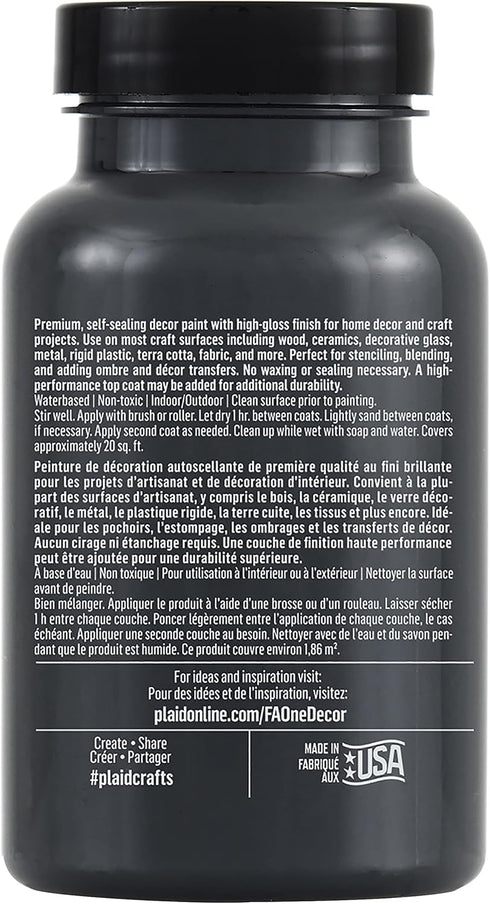 FolkArt, Classic Black 8 fl oz One Assorted 236 ml Brilliant Gloss Acrylic Paint for Easy to Apply DIY Crafts, Art Supplies with A Glossy Finish, ...