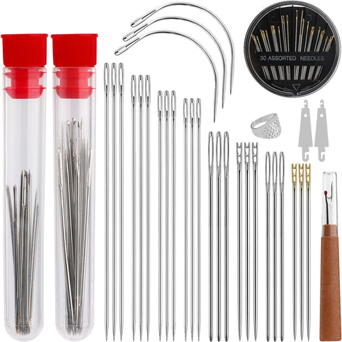 34 PCS Hand Sewing Big Eye Needles, Self Threading Needles for Hand Sewing, 30-Count Assorted Embroidery Needles, Large Eye Embroidery Hand Sewing...