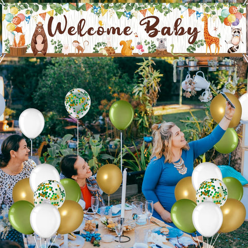 Woodland Baby Shower Decoration Gender Neutral Forest Decor Woodland Animal Baby Shower Party Supplies, Welcome Baby Banner Forest Creature Backdr...
