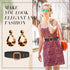 6 Pack Straw Woven Elastic Stretch Waist Belt Rattan Earrings Set for Women, Tassel Dangle Bohemian Earrings and Braided Belt (Black, Khaki, Rusti...