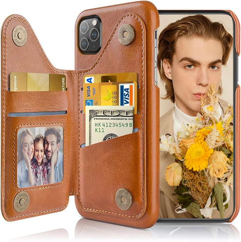 LOHASIC for iPhone 12 Pro Max Wallet Case, 5 Card Holder Phone Cover to Men Women, Premium PU Leather Credit Slot, Magnetic Clasp Kickstand Flip F...