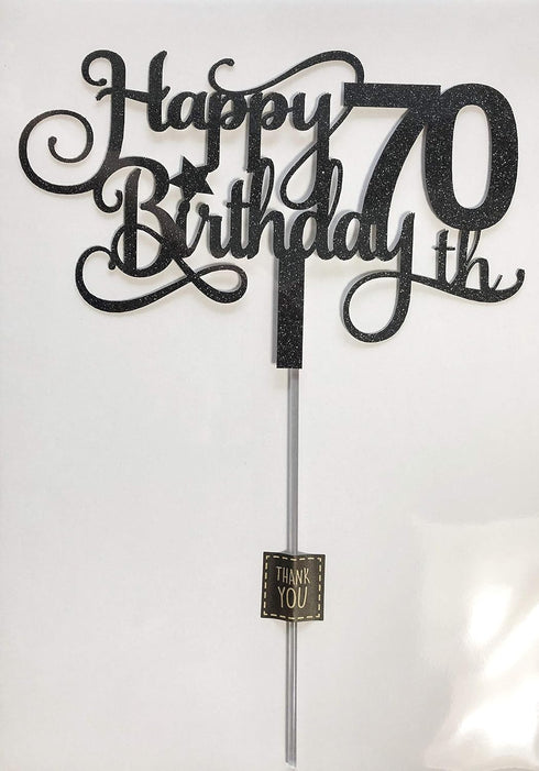 Black Glitter 70th Birthday Cake Topper, Happy 70th Birthday Cake Topper, 70th Birthday Party Decorations...