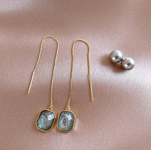 14K Gold Chain Earrings For Women, Threaded Tassel Earrings, Natural Stone Drop Earrings, Long Earrings For Women, Travel Formal Earrings...