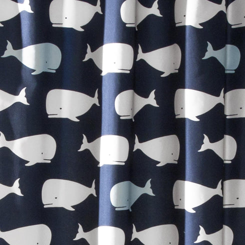 Lush Decor Whale Shower Curtain - Fabric Ocean Fish Animal Print Design for Kids, 72" x 72", Navy...