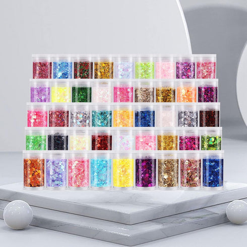 Chunky Fine Mixed Glitter,Set of 45 Colors,Holographic Glitter for Epoxy Resin DIY Craft,Nail Art,Face Eye Hair Make up,Iridescent Sequin Flake Ch...