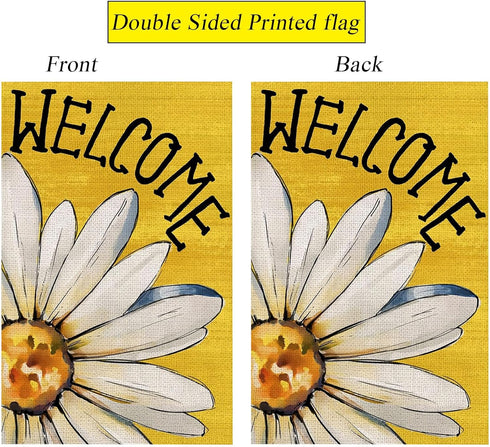 Daisy Summer Garden Flag 12x18 inches Double Sided, Seasonal Floral Welcome Farmhouse Patio Burlap Garden flag, Outdoor decoration small flag (yel...