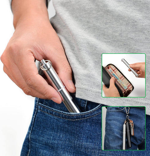 Airtight Aluminum Metal Storage Tube(3 Packs), Cute Small Pill Box Case Waterproof and Smell Proof Metal Tube Container Holder with Keychain, Fit ...