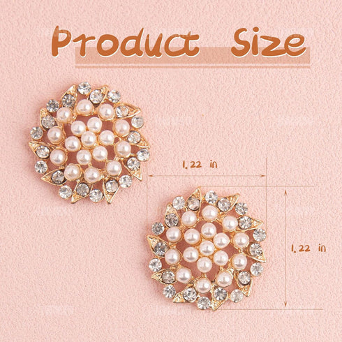 AUEAR, 15 Pack Gold Rhinestone Pearl Flower Buttons Pearl Flatback Crystal Button Embellishments for Jewelry Making Clothing DIY Craft...