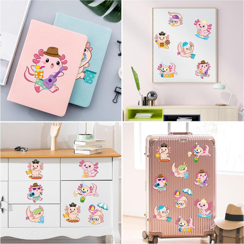 Axolotl Make a Face Sticker - 36Pcs Make Your Own Cute Axolotl Stickers Games, Pink Animal Mix and Match Art Craft Party Favor for Girls Boys Kids...