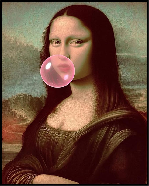 Posterizer 1 pcs-fun Mona Lisa art with pink bubble gum print 2-Comedy Art-Vintage Art-Gift for Street Art, Mural Fans - unframed wall art...