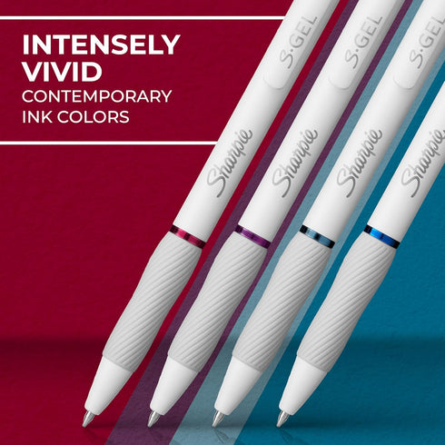 SHARPIE S-Gel Pens, Fashion Barrel Gel Pens, Pearl White Body, Medium (0.7mm) Point, Bold Jewel Color Assortment, 4 Count...