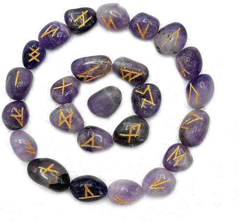 Amazing Gemstone Amethyst Runes Crystal Runes Set of 25 Engraved Rune Stones with Runes Book PDF...