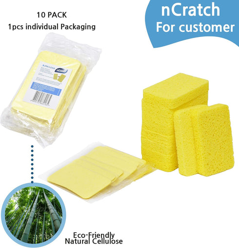 10 Pack Pop Up Compressed Cellulose (1pc Individual Packaged) for Cleaning Scrub Sponge, Washing Dish for Kitchen, Bathroom. Ideal for Trucker, Ca...