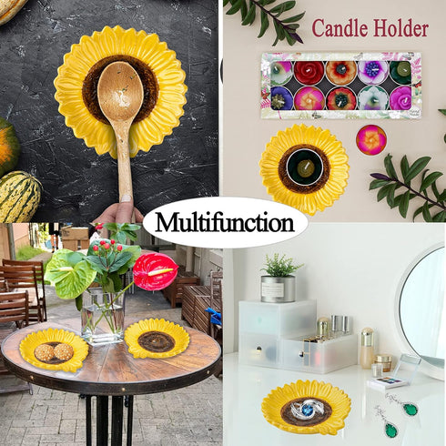 Sunflower Shaped Ceramic Spoon Rest - 2 PCS for Stove Top & Counter...