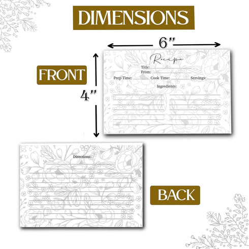 Blank Recipe Cards Double Sided 4x6 - Set of 50 thick Black and White Florals Farm Recipe Cards 4x6- Recipe Cards for Bridal Shower and Mother's D...