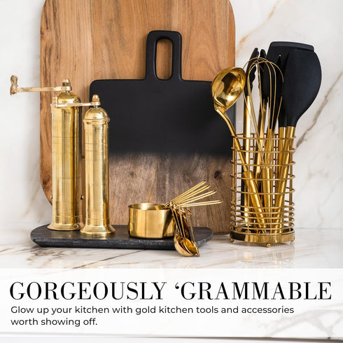 STYLED SETTINGS Gold Measuring Cups and Spoons Set – Stackable 8-Piece Brass Measuring Set – Stylish and Sturdy Gold Kitchen Accessories for Bakin...
