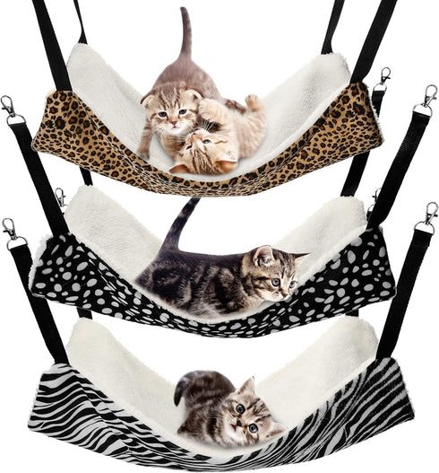 3 Pcs Reversible Pet Hammock Soft Plush Cat Hanging Hammock Guinea Pig Bed Rat Cage Accessories for Cat Puppy Dog Piggy Kitten Ferret Rabbit Other...