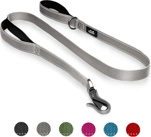 TwoEar 6FT 1IN Strong Gray Dog Leash with 2 Padded Handles, Traffic Handle Extra Control, Comfortable Soft Dual Handle, Auto Lock Hook, Reflective...