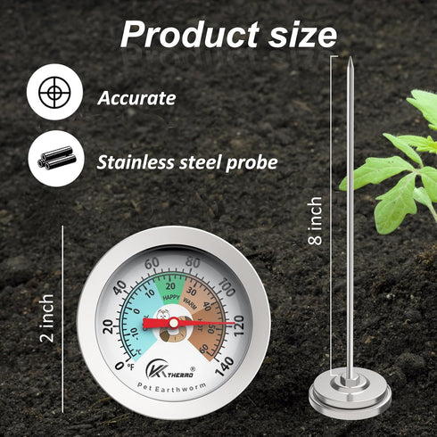 KT THERMO Compost Soil Thermometer Worm Thermometer Out Door Planting soli Temperature Measurement with 2.5 dial and 8 Inch Stainless Steel Probe...