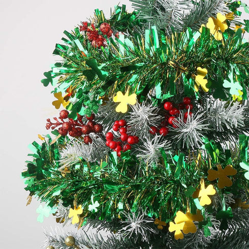 CCINEE 33FT St.Patrick's Day Tinsel Garland,Shamrock Clover Green Gold Metallic Garland for Irish Party Home Decoration...