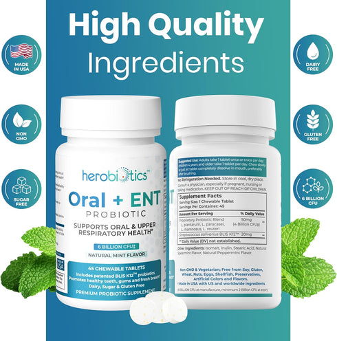Oral Probiotics for Better Breath, Gingivitis, Strep Throat, Tonsil Stones, ENT - 6 Bn CFU Oral Probiotics with Lactobacillus Reuteri, L. Plantaru...